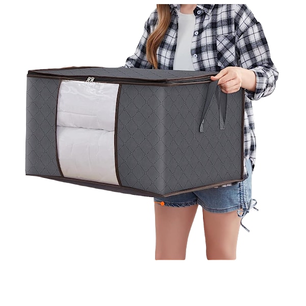Storage Boxes with Lids, Wardrobe Quilt Storage Bag 3-pack Gray