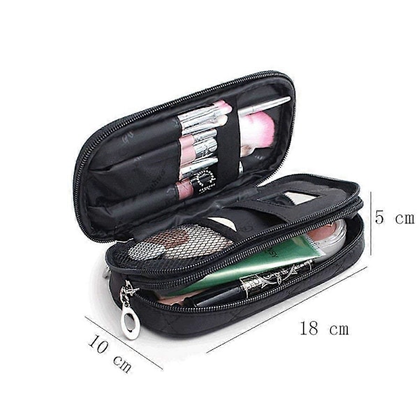 Makeup Taske med Spejl 2-Lags Kosmetik Organizer, Sort