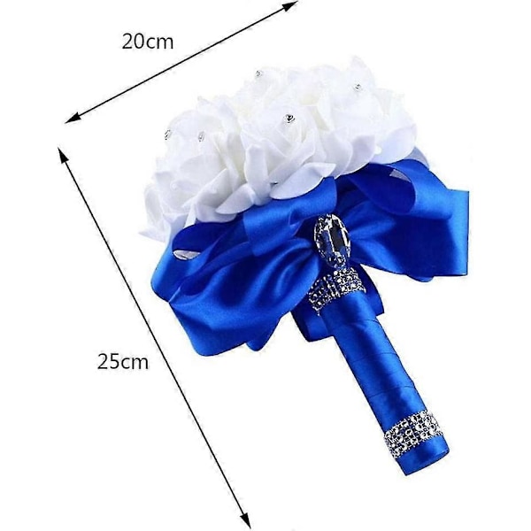 Brudebuket til bryllup med krystal diamant skumroser, kunstige silkeblomster, håndholdt (blå(1 stk)