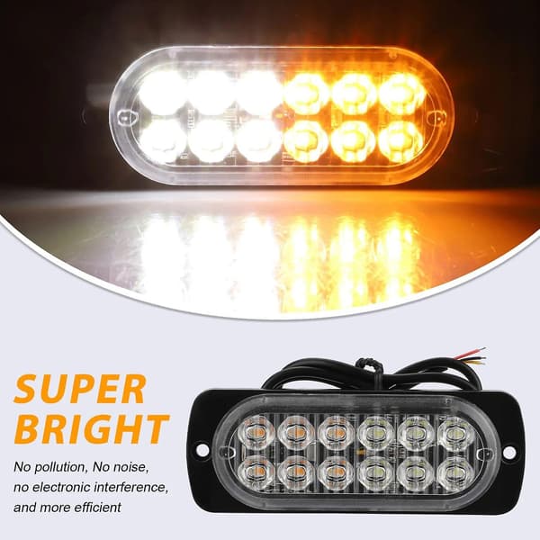 4 stk 12LED Blinkende Strobelys for Lastebiler 12-24V Hvit Amber