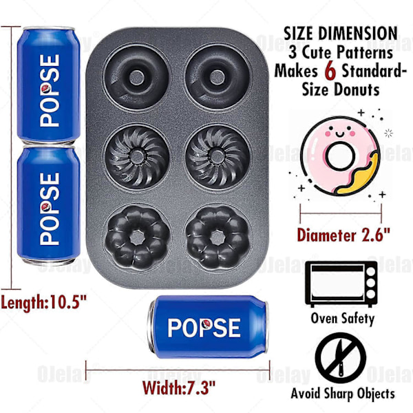 Donutbageform til bagning 6-kop 2-pak sort 27,4 cm * 19 cm