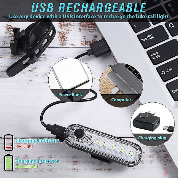 2 stk USB-oppladbare LED-sykkellys Baklys Sterkt 4 Moduser Vanntett Sykkel Baklys, Rød