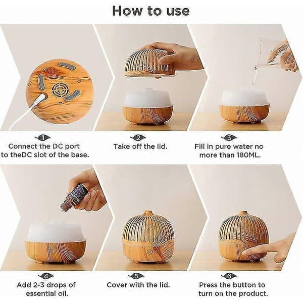 180ML USB Elektrisk Eterisk Olje Diffuser, Mini Luftfukter for Hjem, Kontor, Soverom, Auto Avstenging / 7 Fargelys / Stille
