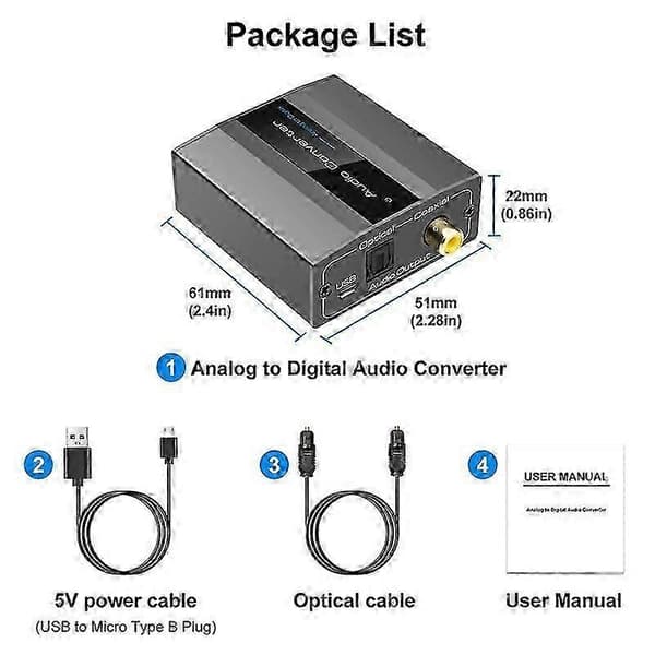 Analog til Digital Lydkonverter RCA til Optisk med Optisk Kabel Audio Digital Toslink og Coaxi