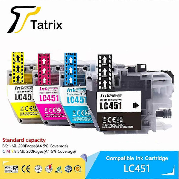 Højkvalitets Tatrix Standard Kapacitet Lc451 Lc 451 Kompatibel Blækpatron Til Brother Dcp-j1050dw,dcp-j1140dw,mfc-j1010dw Printer