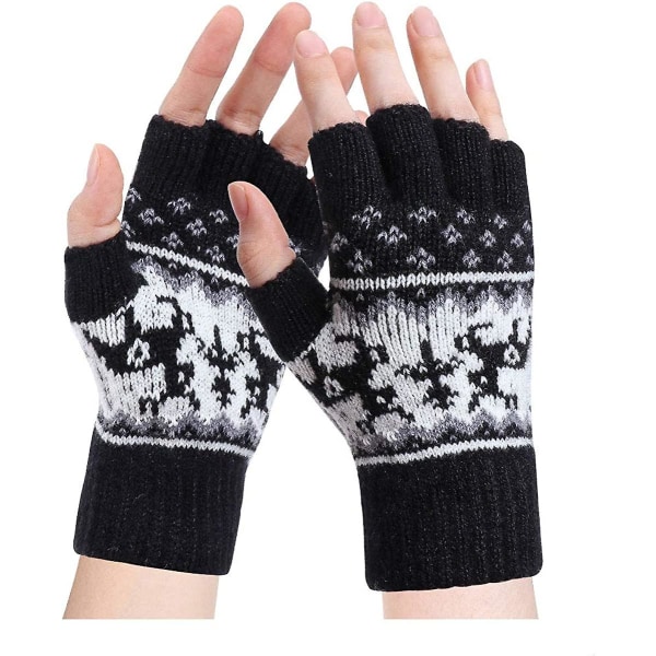 Fawn jacquard-neulotut sormettomat hanskat - Naisten talven lämpimät käsineet Puolisormen villakäsineet Gift-jbk