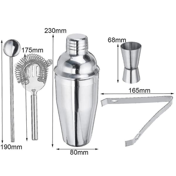 Cocktail shaker sæt - Rustfrit stål Sølv 5 dele