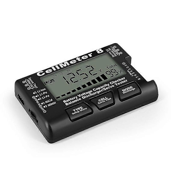 RC Cellmeter 8 Digital Batterikapacitetstjekker Kontroller Tester Spændingstester til Li-Ion NiMH Nicd Cellemåler Sort