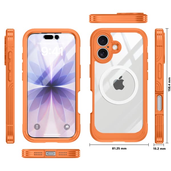 Orange 9H Tempered Glass Shockproof Case Compatible with iPhone 17 - Optimal Protection