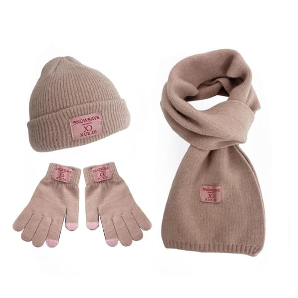 Vinter Beanie Hat Scarf Handsker Sæt Solid Tyk Varmt Elastisk Vindtæt Udendørs Strikket Hat Hals Farve: Pink