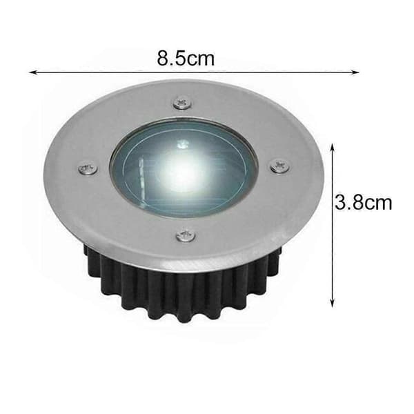 Sæt med 6 solcelle LED-spotlights til indbygning i jorden - runde - diameter: 85 mm - udendørs resistente over for ben - facade i rustfrit stål - 6 solcellelamper