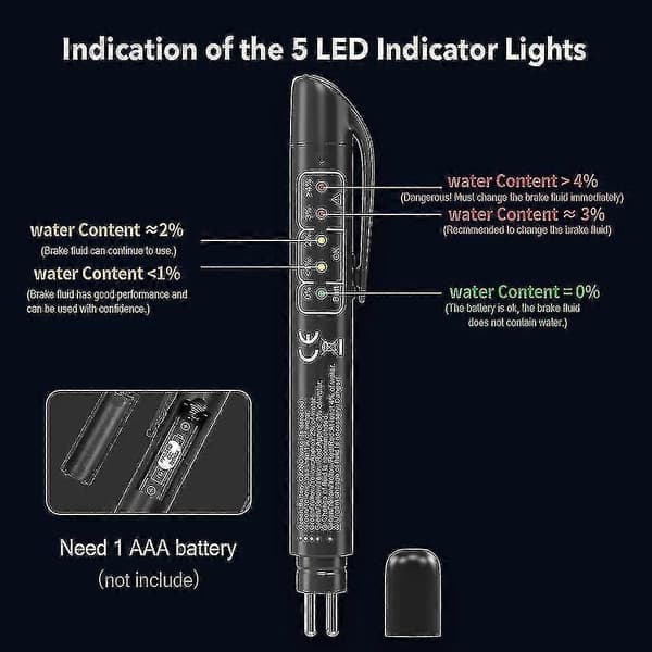 Bremsvæske Tester Detektor, 5 Led Auto Diagnostisk Bremsetester #jlf