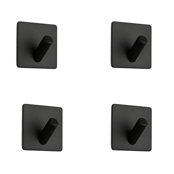 Self-Adhesive Stainless Steel Wall Hooks, 4-pack Black