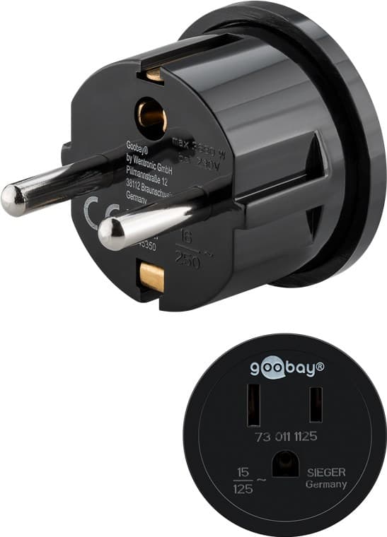 Reiseadapter USA/Japan til Europa, svart