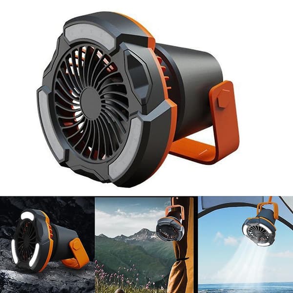 Kompakt Genopladelig Bordventilator Campingventilator med LED-lys Køleventilator