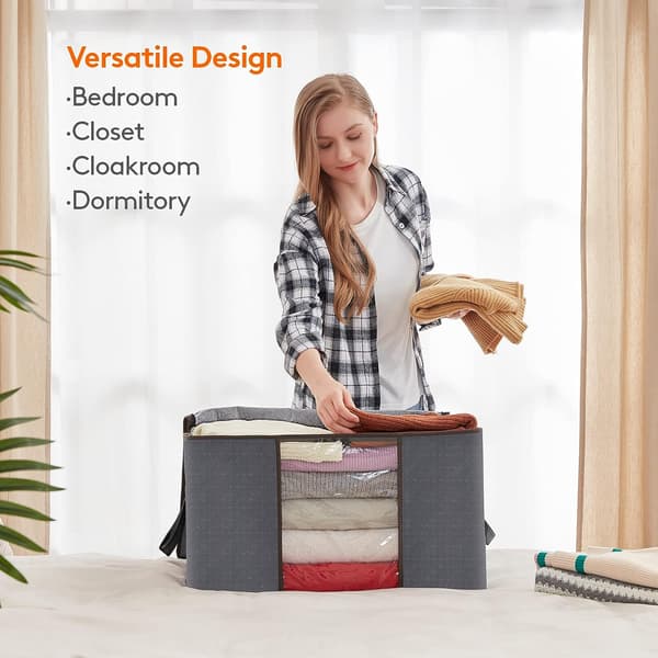 Storage Boxes with Lids, Wardrobe Quilt Storage Bag 3-pack Gray