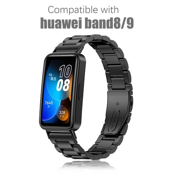Kellon ranneke Huawei Band 8/8NFC/9/9NFC ruostumaton teräs musta