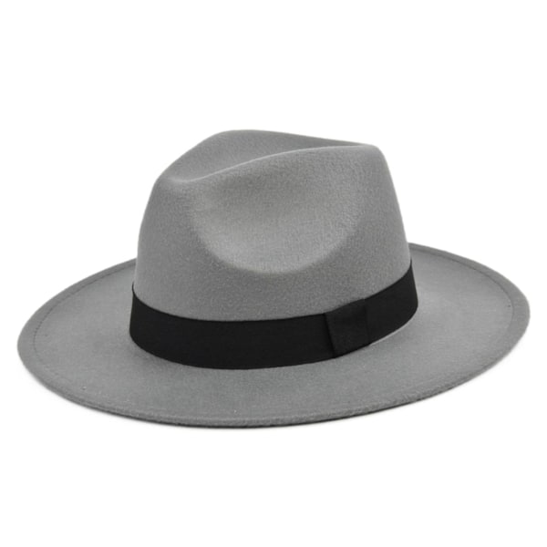 Retro Rancherhatt med Bred Brätte Vintage Stil Herrar Filt Hatt Semestertillbehör-FÄRG: Grå