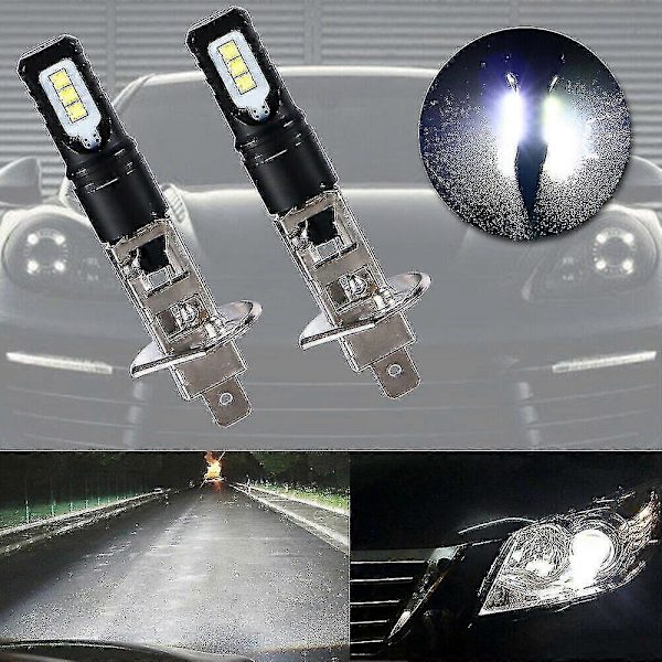 2 X H1 6000k Super Lys Hvid 6000lm Drl Led Forlygte Sæt Fjernlys