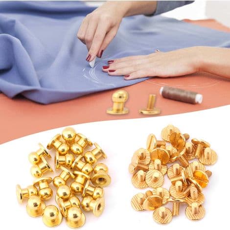 20 stycken mässingsnitar för DIY läderhantverk, runda guldknappar (8x6mm)