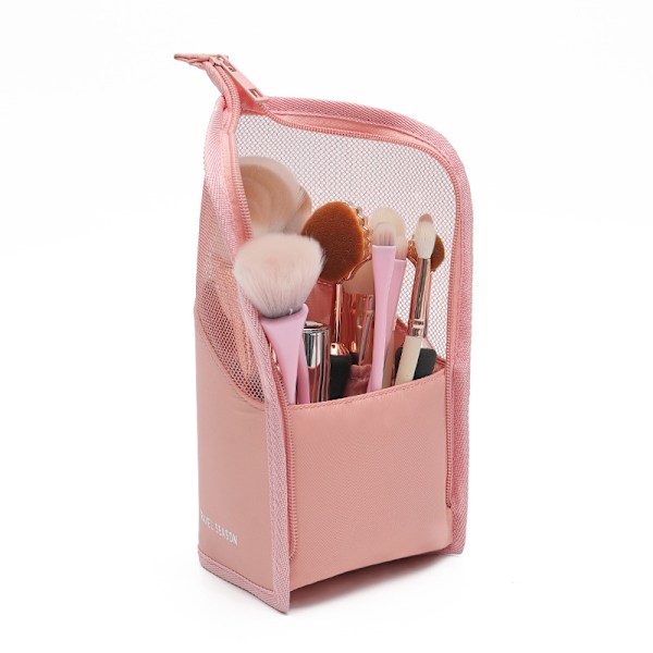 Ställ Vikbar Sminkborste Väska Organizer för Skönhet Kvinnlig rosa