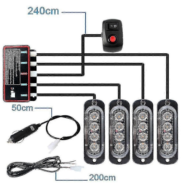 4st 4led Stroboskop 12v Strobe Ljus 4 I 1 Bil Nödljus Beacon Nödflimmer Ljus (