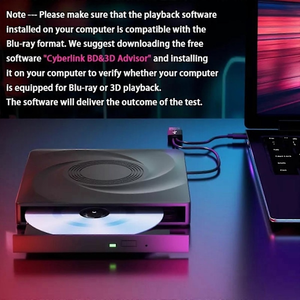 Ulkoinen Blu-ray-asema, CD/DVD-asema kannettavalle PC:lle, Bluray-soitin/kirjoitin USB 34O