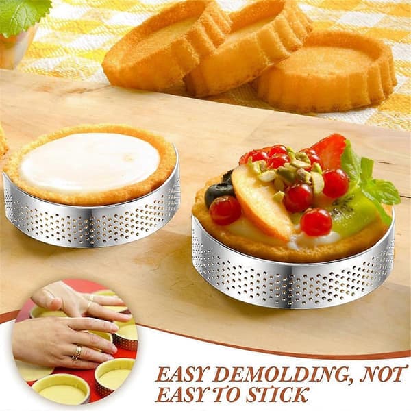 20 stk 7,6 cm Perforerte Terteringer Runde Terteringer Rustfritt Stål Terteringer for Baking Nonstick Me
