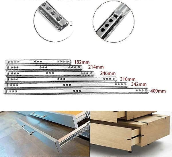 Metal Skuffeskinner med Kuglelejer, B17mm 1 Par Egnet til Møbelskuffer (Længde: 400mm)