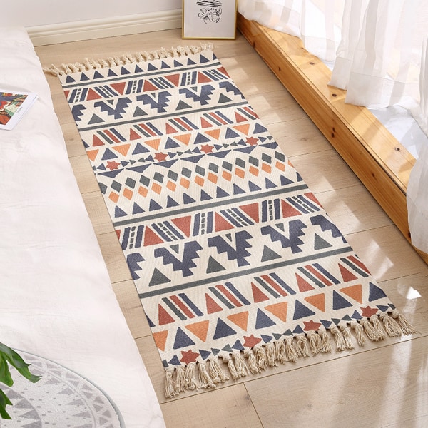 Pestävä etninen matto puuvillainen pellavalattiamatto etniseen tyyliin vuodematto makuuhuoneen olohuoneen sisustus Contrasting color geometry