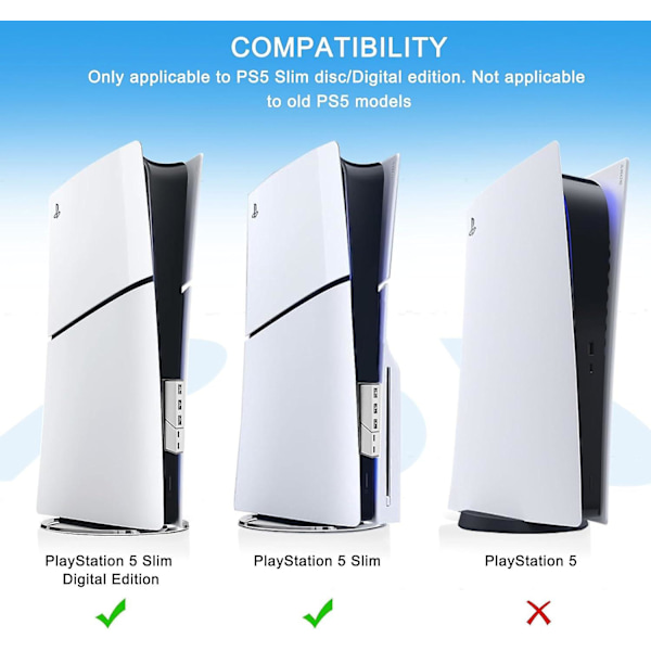 5 Portin USB-keskitin Vain PS5 Slim -konsolille (levy- ja digitaalimalli), Nopea USB-porttien laajennus PS5 Slim -lisävarusteille, 2 Type C + 3 USB-A 2.0