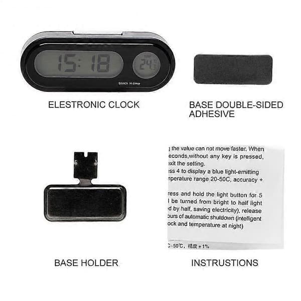 Bilklockor LCD-bakgrundsbelysning Digital Display Hållbar Bärbar Mini Universal Elektronisk Bilklocka Tidsklocka Lysande Termometer