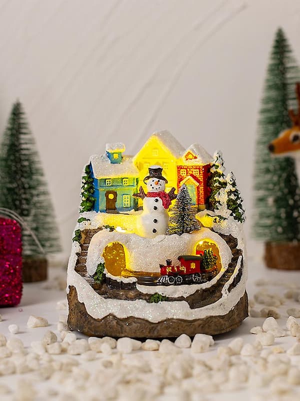 Jule Sne Hus Landsby LED Lys Ornament Figur - Julepynt Håndværk, 100% Ny