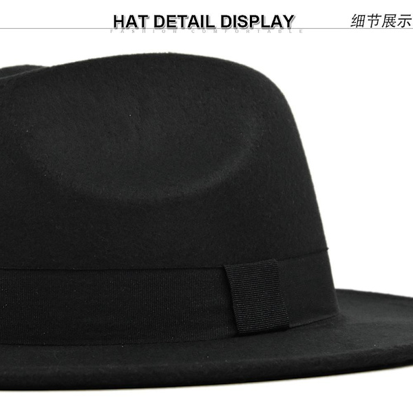 Uusi villahattu Jazz-hattu Retro Musta Villa Jazz-hattu Litteä reuna Iso reuna Hattu