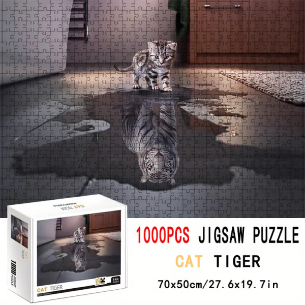 1000 kpl palapeli Klassinen Kitten Tiger Reflection -pistosaha aikuisille, opetustaideteoksia Pieni kissa tiikeri palapelilelut lahjat lapsille syntymäpäivä