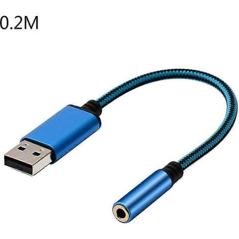 USB–3,5 mm naarasliitäntäkaapeli AUX-kuulokkeille – 0,2 m/1 m/20 cm sininen