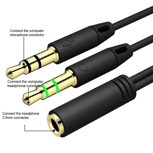 Hörlurar 1 till 2 Adapter Adapter Ljud 3,5 mm hona till 2 hane jack extra kabel-jbk Black