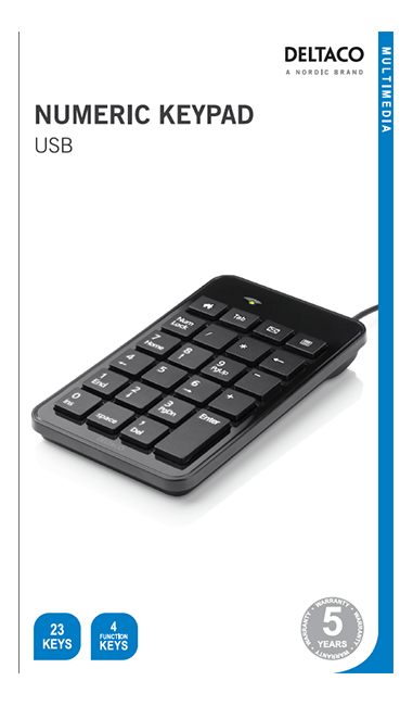TB-120 Numerisk tastatur, 23 taster, 4 genvejstaster, USB, sort