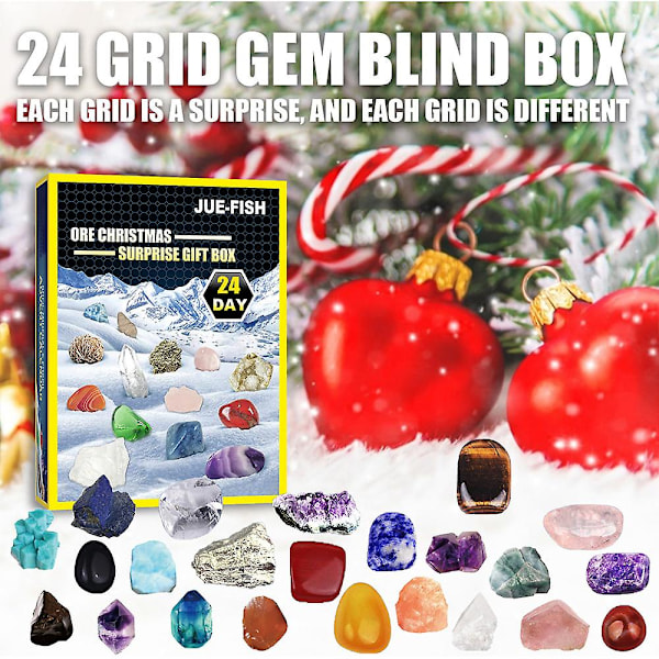 24 Dagar Julkalender med Ädelstenar och Kristaller för Healing - Julklapp Advent Blind Box