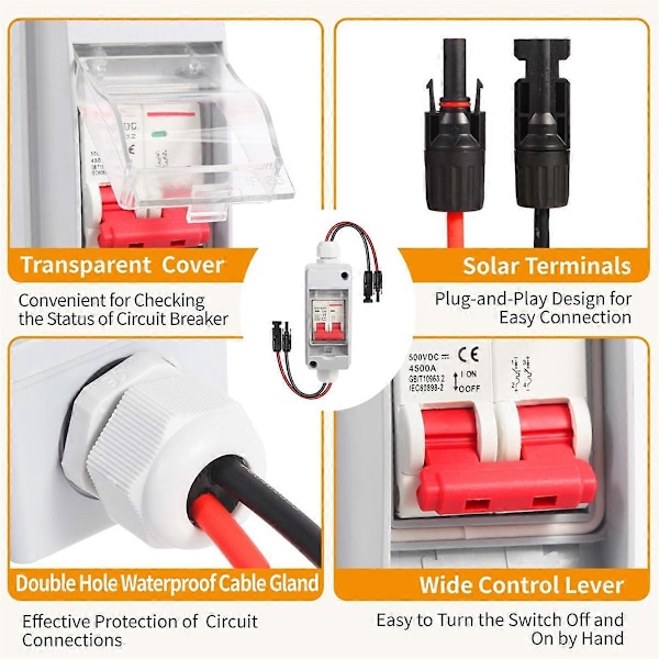 Solcellepanel Koblingsbryter DC 500V Solcelle Strømbryterboks 32Amp IP65 Vanntett Miniatyr Strømbryter
