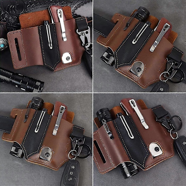 Multitool-lomme med nøgleholder, læderbæltesløjfe til taljen, multitool-skæfte til EDC