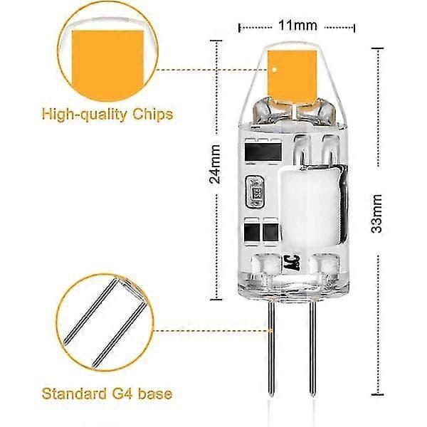 5-pakning 2W G4 LED-lamper, 3000K varmhvit, 200lm, 12V