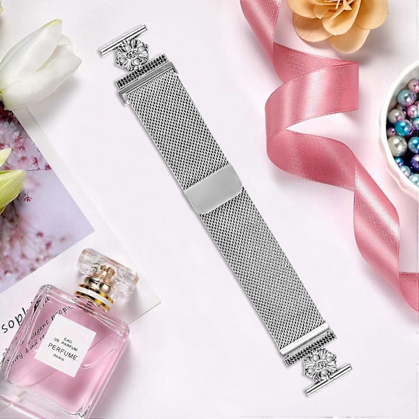 Type A Milanese rem til Samsung Galaxy Watch 42mm med blomstermotiv, rustfrit stål, magnetisk mesh urrem