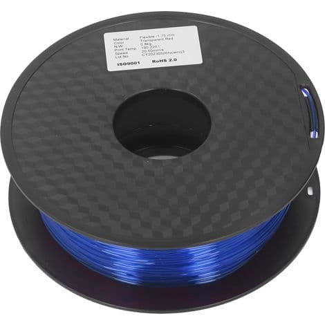 1,75 mm Fleksibel TPU-filament 1 kg til 3D-print - Transparent Blå, Tilstopningsfri