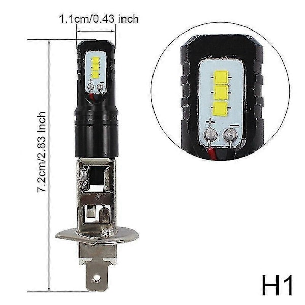 2 X H1 6000k Super Lys Hvid 6000lm Drl Led Forlygte Sæt Fjernlys