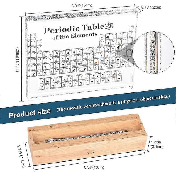 Periodisk system med ekte elementer inni, periodisk tabell, akryl periodisk system-display