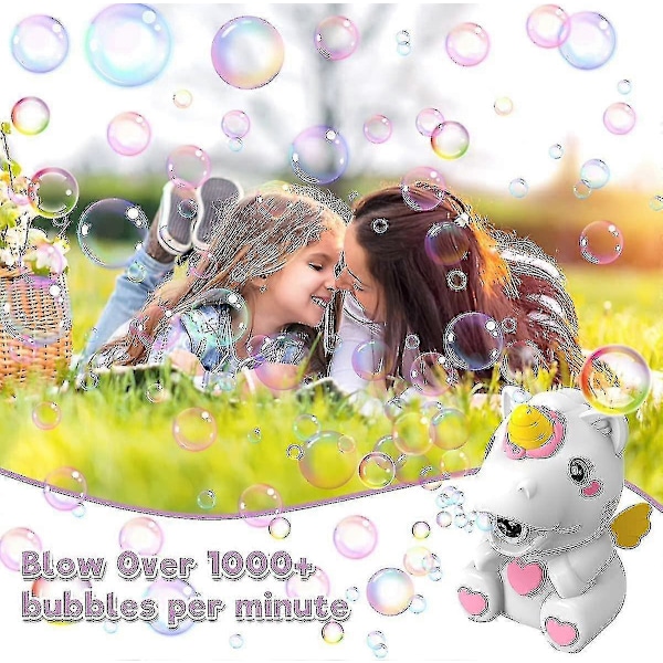 Bubbelmaskin för Barn, Automatisk Bubbelblåsare Leksak för Pojke Flicka Småbarn, Enhörning Bärbar Bubbelblåsare med Bubbelvätska för Inomhus Utomhus