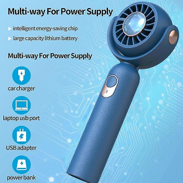 Bærbar Håndholdt Ventilator, Halsventilator, Mini Bordventilator, Multifunktionsventilator - FARVE: blå