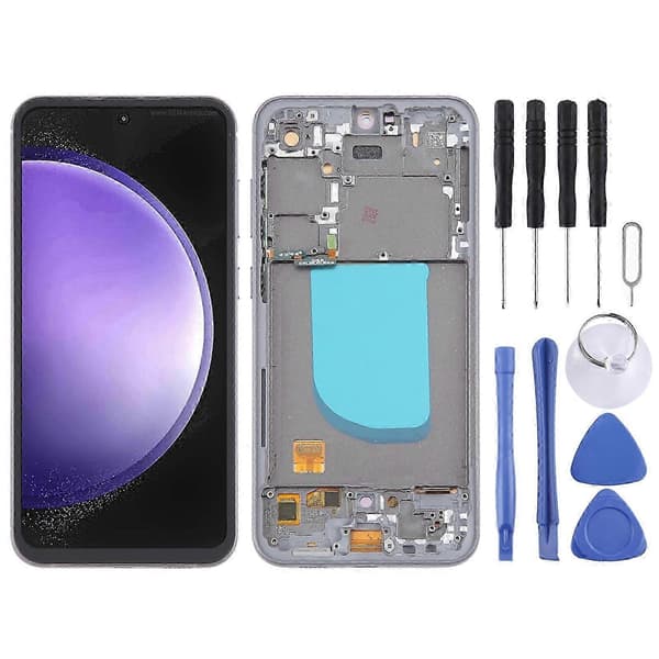 Til Samsung Galaxy S23 FE SM-S711B 6,43 tommer OLED LCD-skærm Digitizer Fuld samling med ramme (sort)