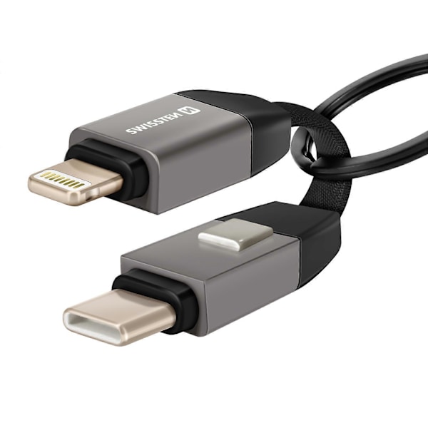 Magnetisk kabel iPhone Lightning / USB-C nøkkelring kompakt 9,7 cm, grå